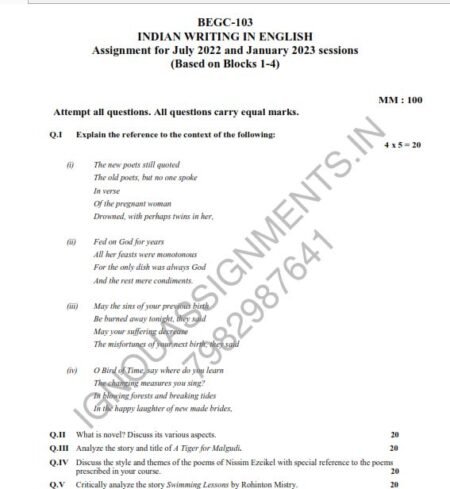 IGNOU BEGC-103 SOLVED ASSIGNMENT 2022-23 ENGLISH MEDIUM