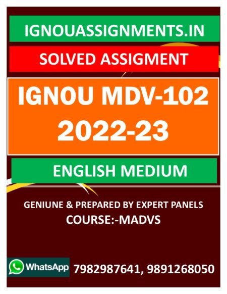 IGNOU MDV-102 SOLVED ASSIGNMENT 2022-23 ENGLISH MEDIUM