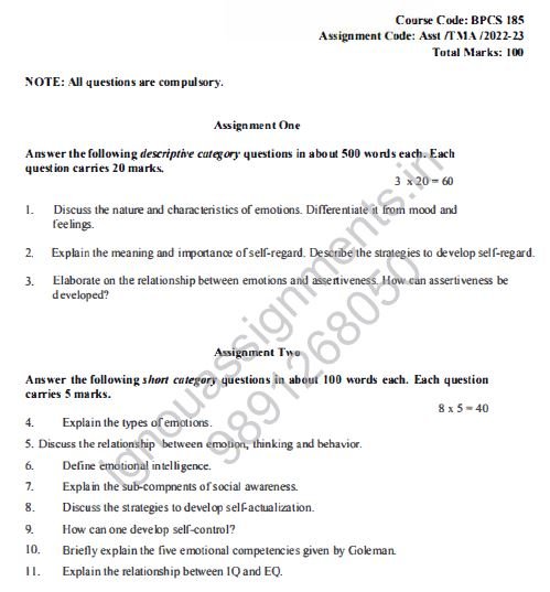 IGNOU BPCS-185 SOLVED ASSIGNMENT 2022-23 ENGLISH MEDIUM