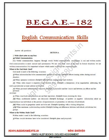 IGNOU BEGAE-182 SOLVED ASSIGNMENT 2022-23 ENGLISH MEDIUM