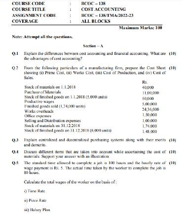 IGNOU BCOC-138 SOLVED ASSIGNMENT 2022-23 ENGLISH MEDIUM