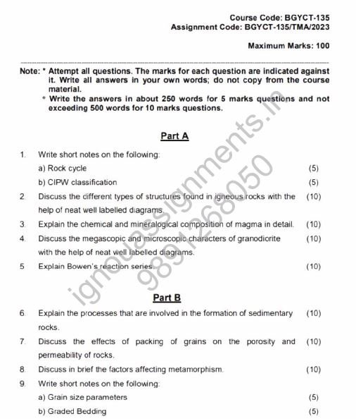 IGNOU BGYCT-135 SOLVED ASSIGNMENT 2023 ENGLISH MEDIUM