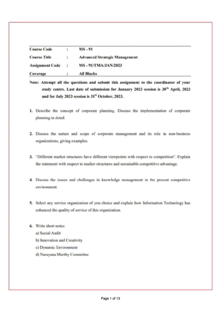 IGNOU MS-91 SOLVED ASSIGNMENT JAN 2023 ENGLISH MEDIUM