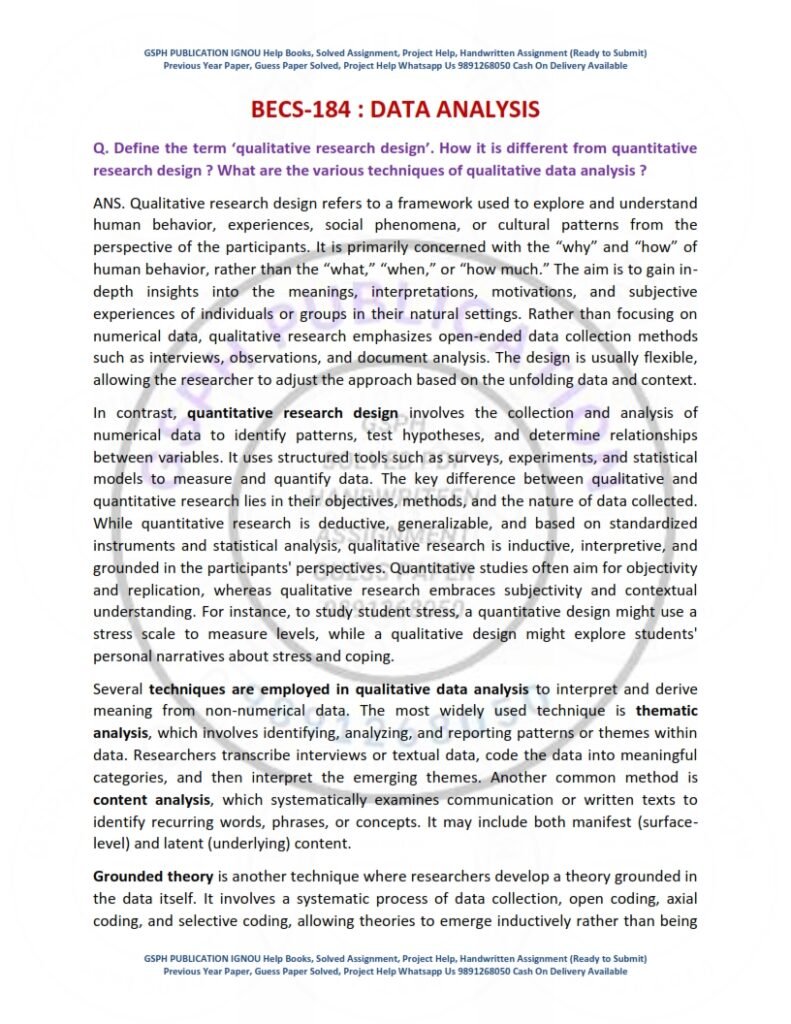 IGNOU BECS-184 Guess Paper Solved English Medium
