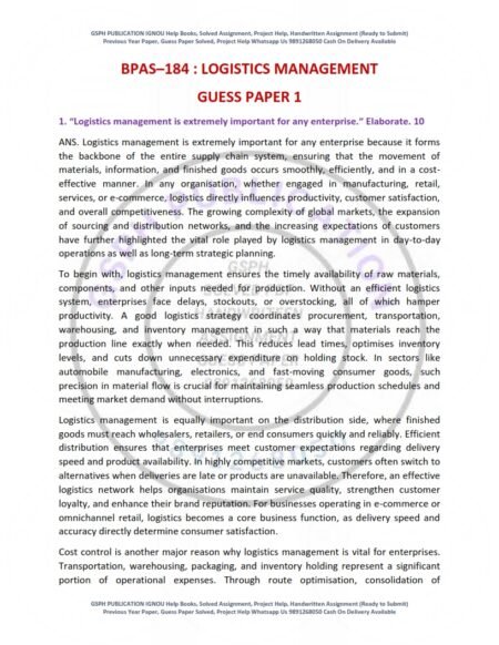 IGNOU BPAS-184 Guess Paper Solved English Medium
