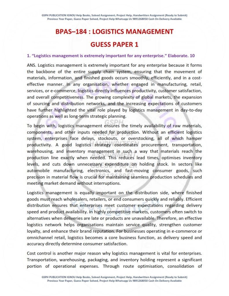 IGNOU BPAS-184 Guess Paper Solved English Medium