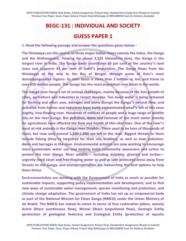 IGNOU BEGC-131 Guess Paper Solved English Medium
