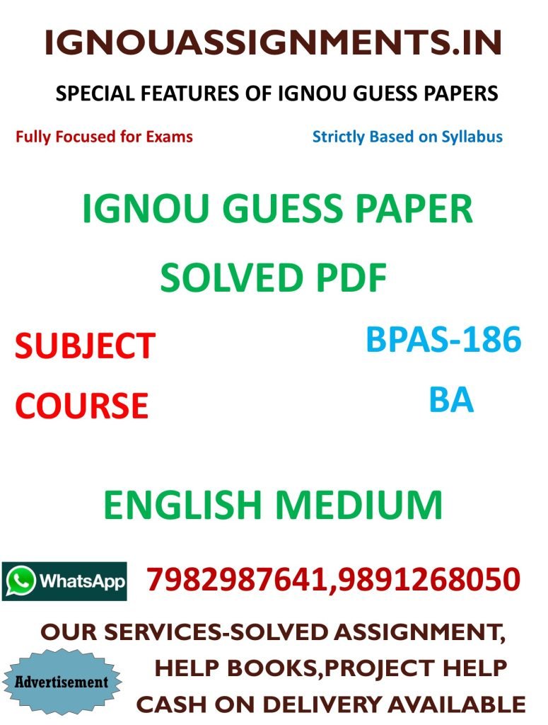 IGNOU BPAS-186 Guess Paper Solved English Medium