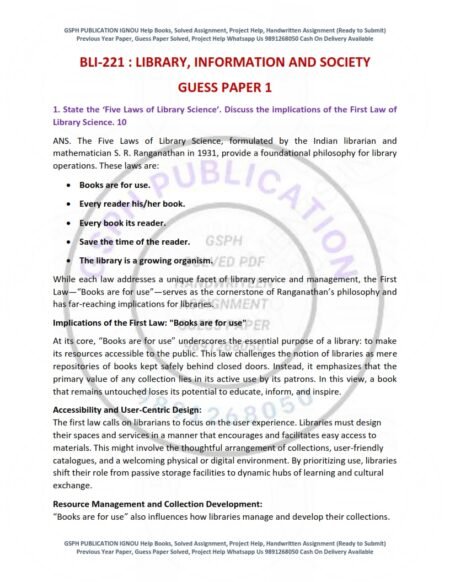 IGNOU BLI-221 Guess Paper Solved English Medium