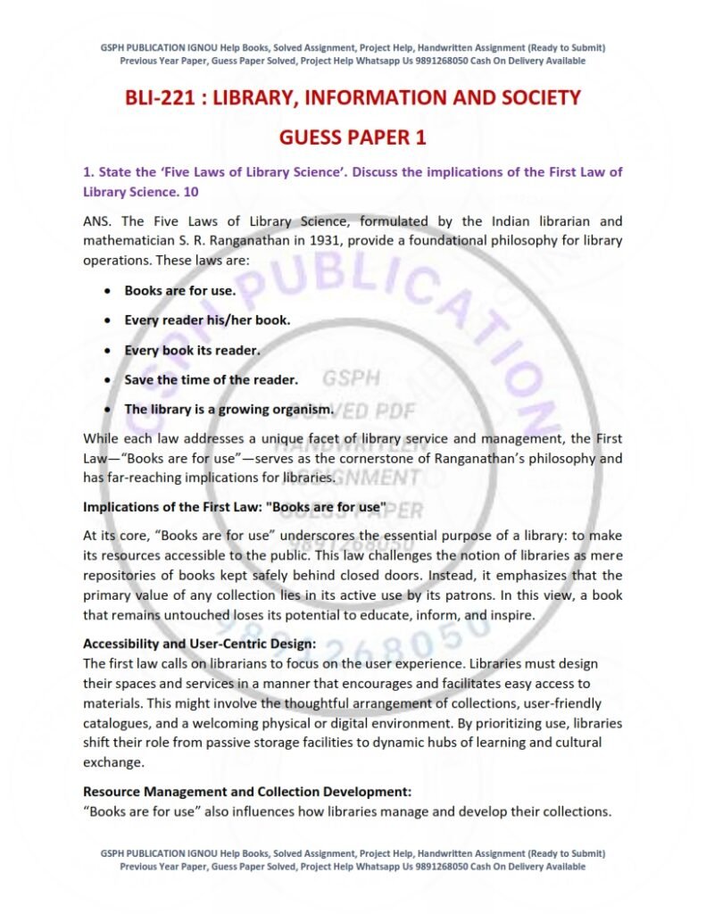 IGNOU BLI-221 Guess Paper Solved English Medium