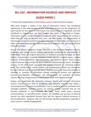 IGNOU BLI-222 Guess Paper Solved English Medium