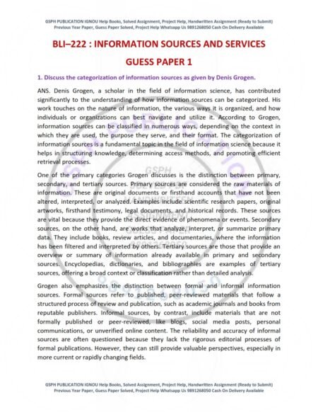 IGNOU BLI-222 Guess Paper Solved English Medium