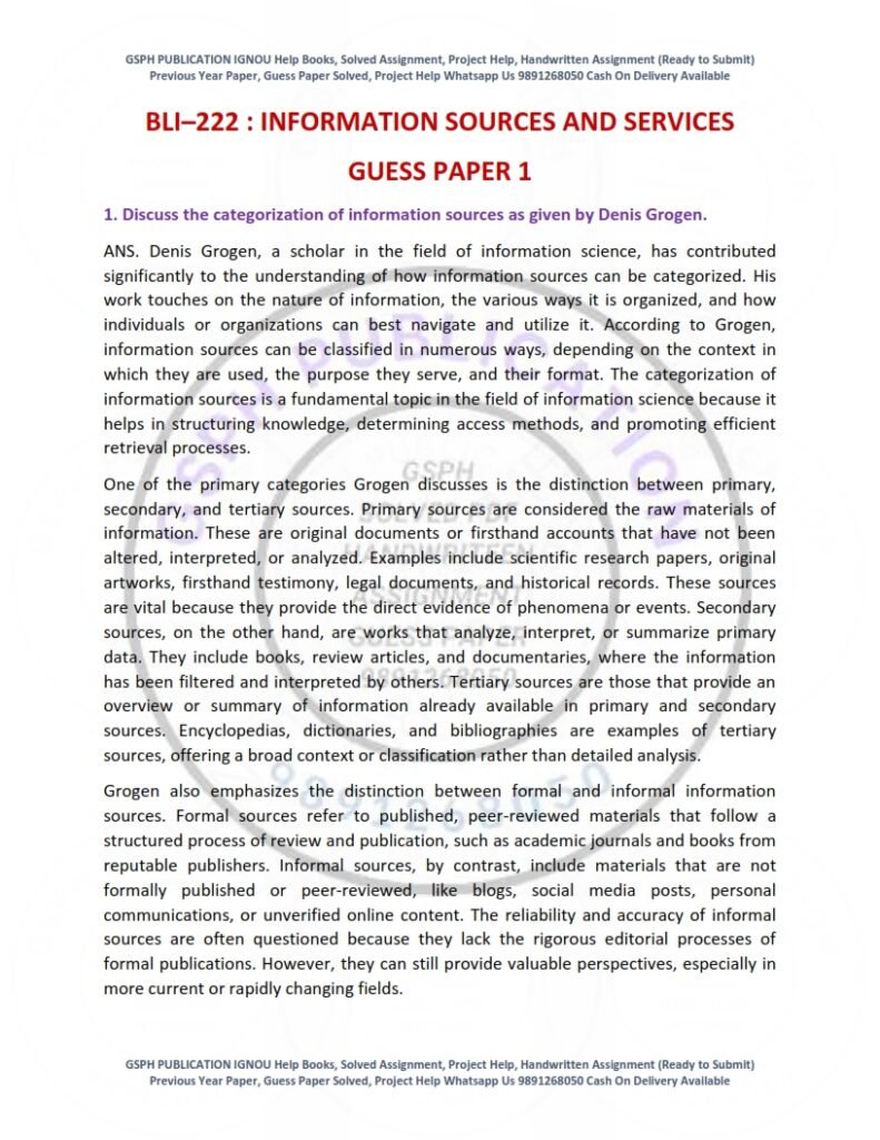 IGNOU BLI-222 Guess Paper Solved English Medium