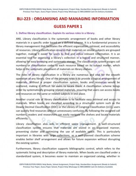 IGNOU BLI-223 Guess Paper Solved English Medium