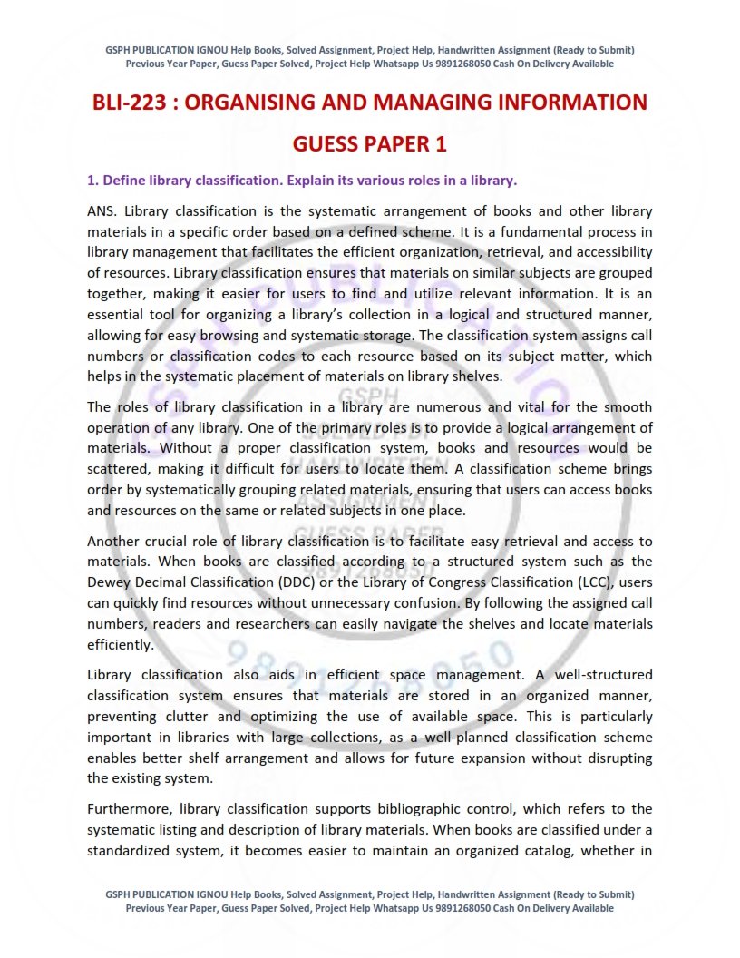 IGNOU BLI-223 Guess Paper Solved English Medium
