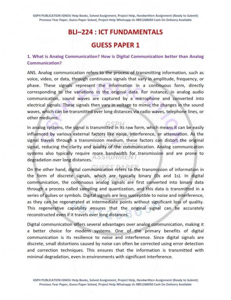 IGNOU BLI-224 Guess Paper Solved English Medium