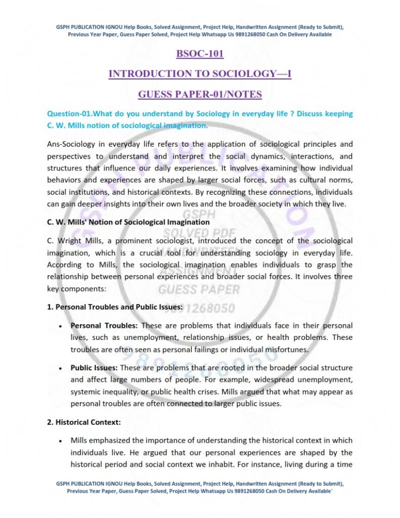 IGNOU BSOC-101 Guess Paper Solved English Medium
