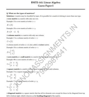 IGNOU BMTE-141  Guess Paper Solved English Medium