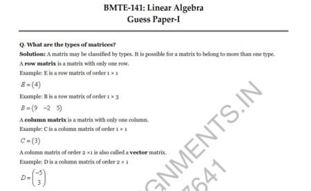 IGNOU BMTE-141 Guess Paper Solved English Medium