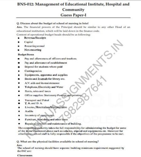 IGNOU BNS-12 Guess Paper Solved English Medium