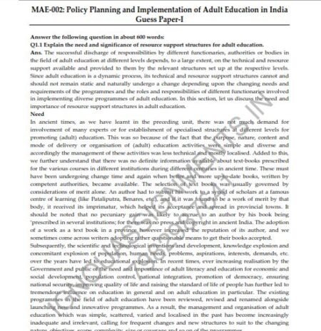 IGNOU MAE-002 Guess Paper Solved English Medium