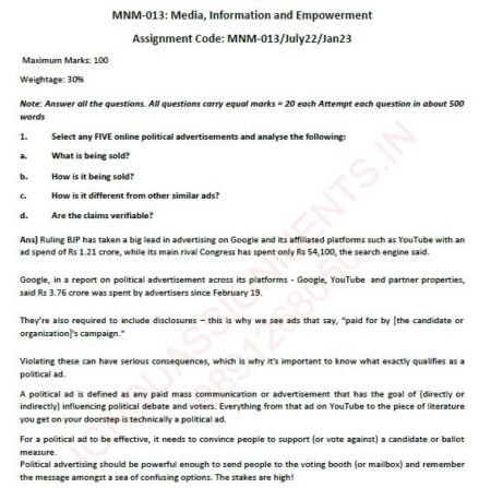 IGNOU MNM-13 SOLVED ASSIGNMENT 2023 ENGLISH MEDIUM - Image 2