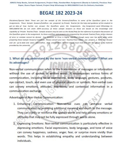 IGNOU BA-BEGAE-182 SOLVED ASSIGNMENT 2023-24 ENGLISH MEDIUM