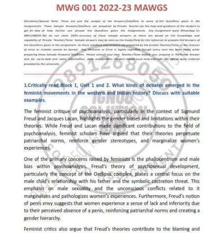 IGNOU MAWGS-MWG-1 SOLVED ASSIGNMENT 2022-23 ENGLISH MEDIUM