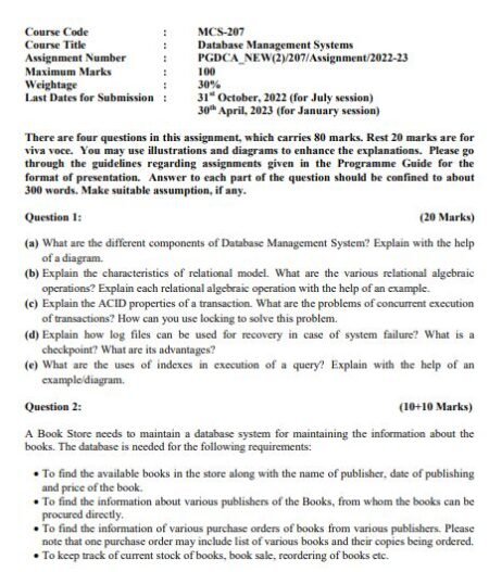 IGNOU PGDCA-MCS-207 SOLVED ASSIGNMENT 2023 ENGLISH MEDIUM