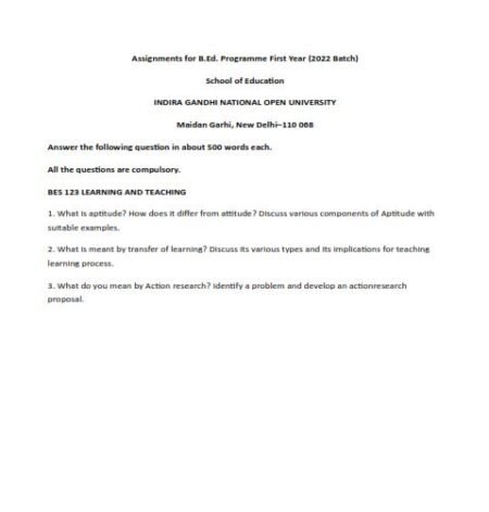IGNOU B.ED-BES-123 SOLVED ASSIGNMENT 2022 ENGLISH MEDIUM