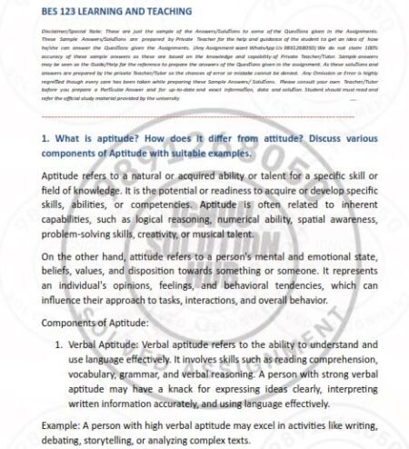 IGNOU B.ED-BES-123 SOLVED ASSIGNMENT 2022 ENGLISH MEDIUM