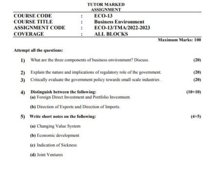 IGNOU ECO-13 SOLVED ASSIGNMENT 2022-23 ENGLISH MEDIUM
