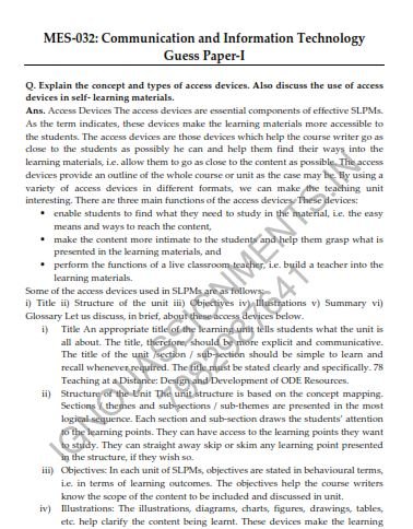 IGNOU MES-32 Guess Paper Solved English Medium