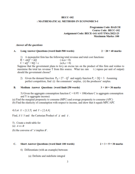 IGNOU BECC-102 Solved Assignment 2022-23 English Medium