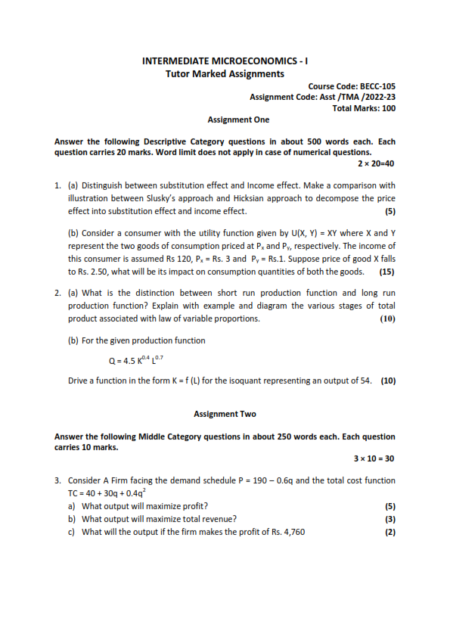 IGNOU BECC-105 Solved Assignment 2022-23 English Medium