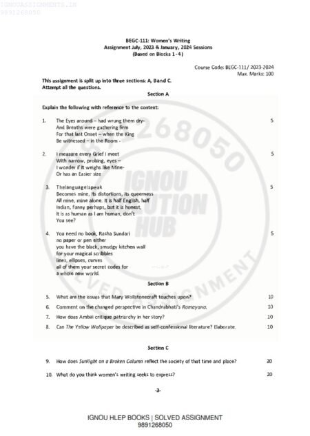 IGNOU BEGC-111 Solved Assignment 2023-24 English Medium