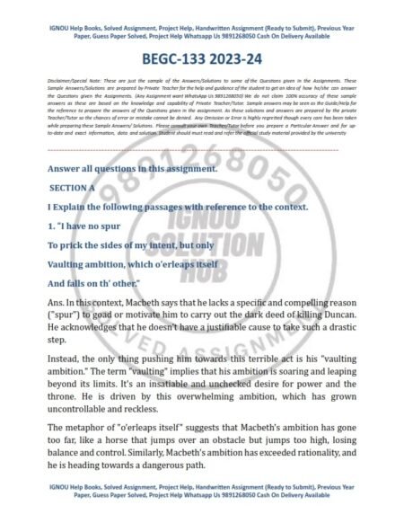 IGNOU BEGC-133 Solved Assignment 2023-24 English Medium