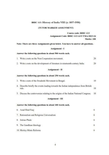 IGNOU BHIC-113 Solved Assignment 2023-24 English Medium