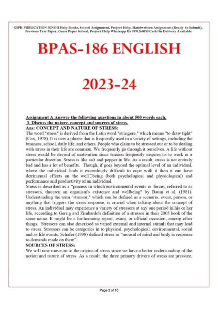 IGNOU BPAS-186 Solved Assignment 2023-24 English Medium