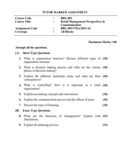 IGNOU BRL-003 Solved Assignment 2023-24 English Medium