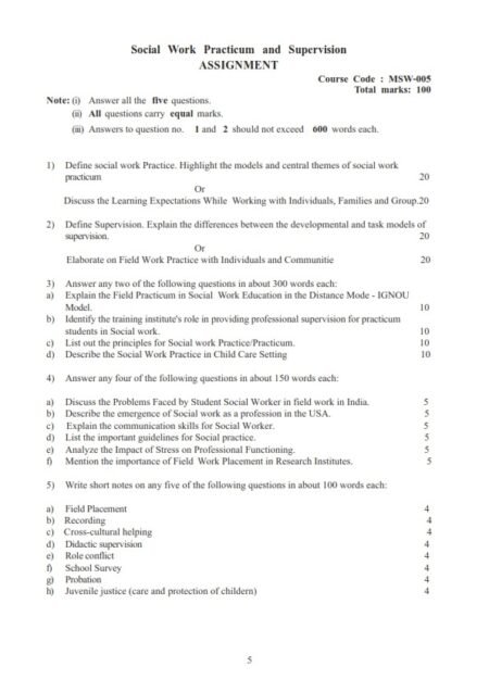 IGNOU MSW-5 Solved Assignment 2023-24 English Medium