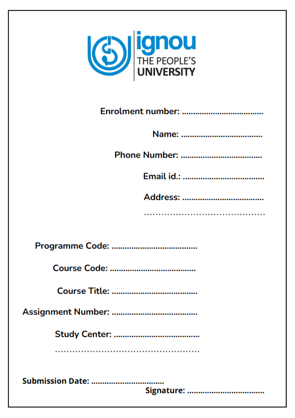 ignou assignment front page