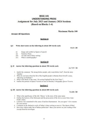 IGNOU BEGE-141 Solved Assignment 2023-24 English Medium