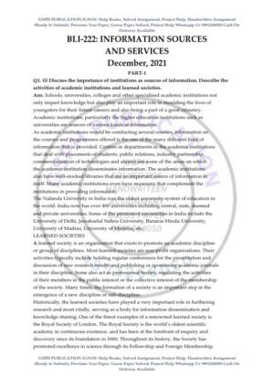 IGNOU BLI-222 Previous Year Solved Question Paper (Dec 2021) English Medium