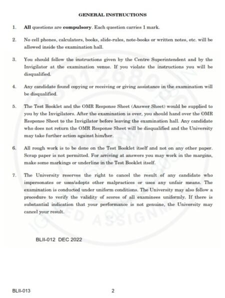 IGNOU BLII-013 Previous Year Solved Question Paper (Dec 2022) English Medium
