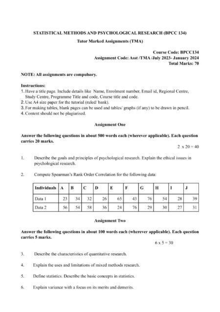 IGNOU BPCC-134 Solved Assignment 2023-24 English Medium