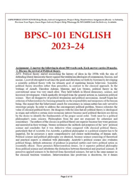 IGNOU BPSC-101 Solved Assignment 2023-24 English Medium