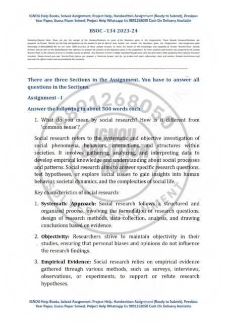 IGNOU BSOC-134 Solved Assignment 2023-24 English Medium