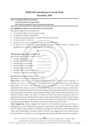 IGNOU BSWE-001 Previous Year Solved Question Paper (Dec 2018) English Medium