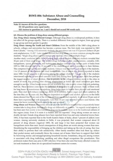 IGNOU BSWE-006 Previous Year Solved Question Paper (Dec 2018) English Medium